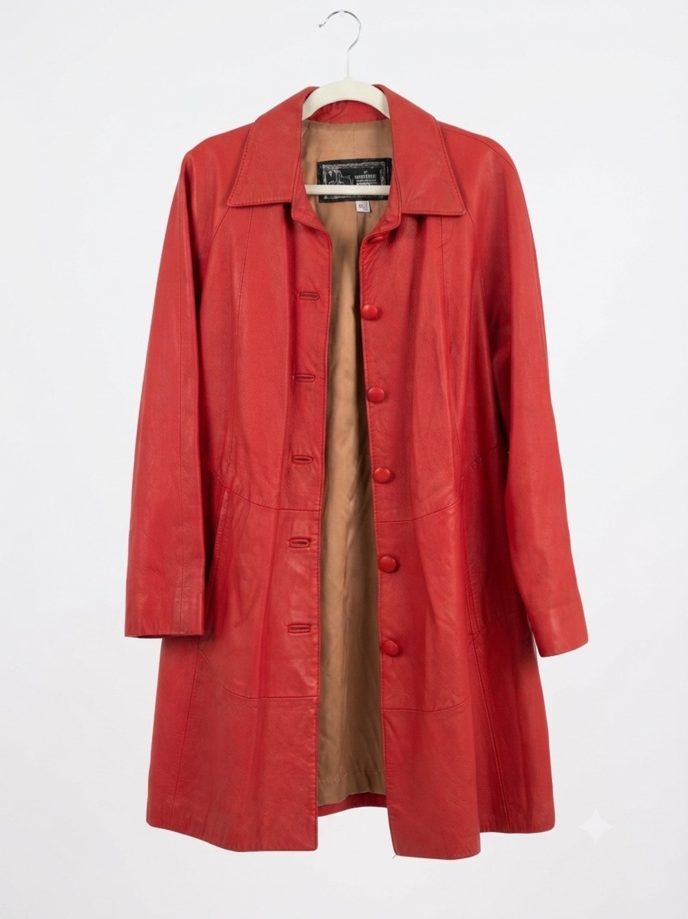 Vintage The Leather Factory Red Leather Trench Coat Boho Retro Jacket USA Made